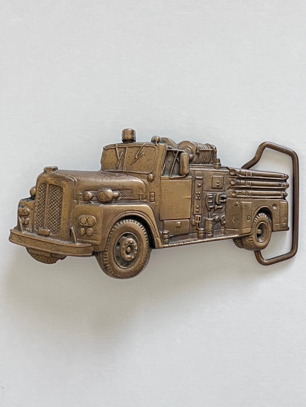 Vintage 1978 Baron Buckles Solid Brass Fire Truck Engine Pumper Belt Buckle 6057